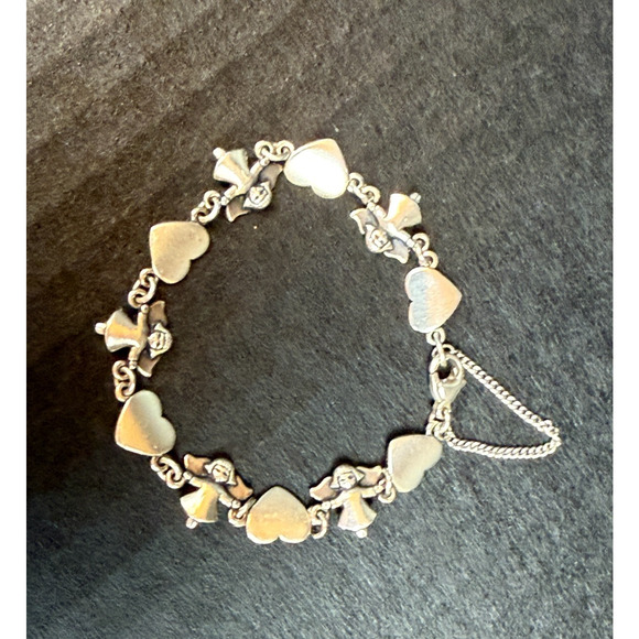 Retired James Avery Sterling Silver Heart and Angel Link Bracelet w/Safety Chain - Picture 7 of 13